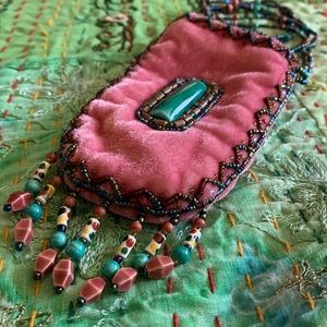 Vintage velvet beaded stash pouch nechlace